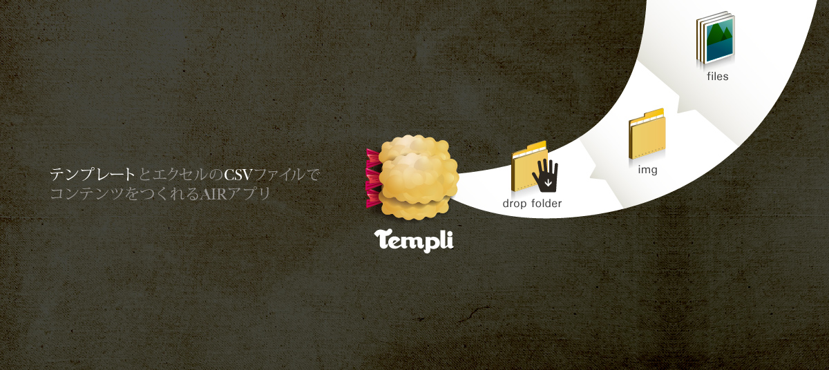 テンプレートとエクセルのCSVファイルでコンテンツをつくれるAIRアプリ templi(テンプリ)